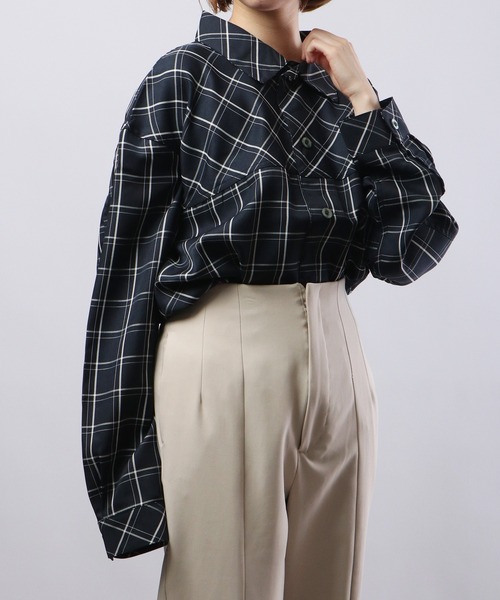 FUNALIVE（ファンアライブ）の「チェック柄ルーズシャツ（シャツ/ブラウス・メンズ・ピンク/ベージュ/ネイビー/ブラック・L/M）」の8枚目の写真