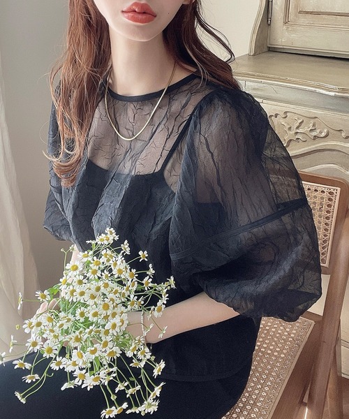 JUNOAH（ジュノア）の「ワッシャーシアー2wayリボンブラウス（シャツ/ブラウス・レディース・ブラック/クリーム/ベージュ/モカ/グレー/ピンク・MEDIUM/LARGE/X-LARGE/SMALL）」の14枚目の写真