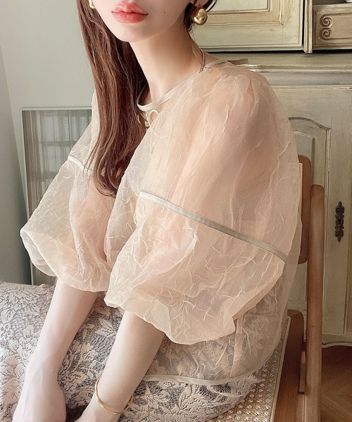 JUNOAH（ジュノア）の「ワッシャーシアー2wayリボンブラウス（シャツ/ブラウス・レディース・ブラック/クリーム/ベージュ/モカ/グレー/ピンク・MEDIUM/LARGE/X-LARGE/SMALL）」の20枚目の写真