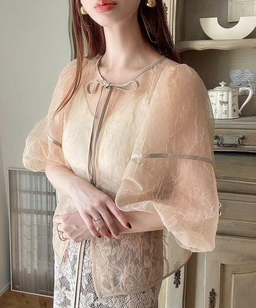 JUNOAH（ジュノア）の「ワッシャーシアー2wayリボンブラウス（シャツ/ブラウス・レディース・ブラック/クリーム/ベージュ/モカ/グレー/ピンク・MEDIUM/LARGE/X-LARGE/SMALL）」の21枚目の写真