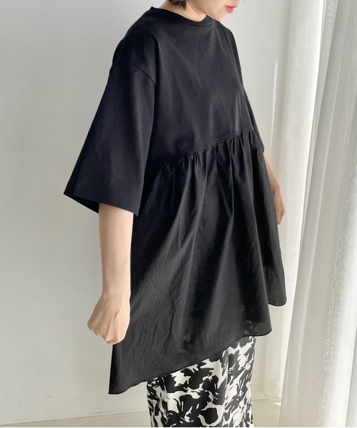 LOWRYS FARM（ローリーズファーム）の「フハクキリカエチュニックＳＳ　194827（Tシャツ/カットソー・レディース・ホワイト/ブラック/ネイビー・FREE）」の2枚目の写真