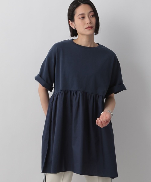 LOWRYS FARM（ローリーズファーム）の「フハクキリカエチュニックＳＳ　194827（Tシャツ/カットソー・レディース・ホワイト/ブラック/ネイビー・FREE）」の4枚目の写真