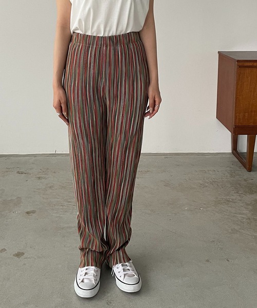 210nouve（トゥージュヌーブ）の「ランダムストライプ柄プリーツパンツ（その他パンツ・レディース・グリーン/パープル/オレンジ・FREE）」の18枚目の写真