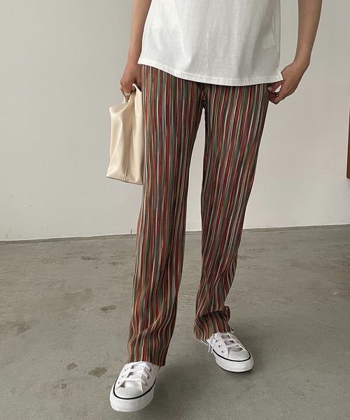 210nouve（トゥージュヌーブ）の「ランダムストライプ柄プリーツパンツ（その他パンツ・レディース・グリーン/パープル/オレンジ・FREE）」の19枚目の写真