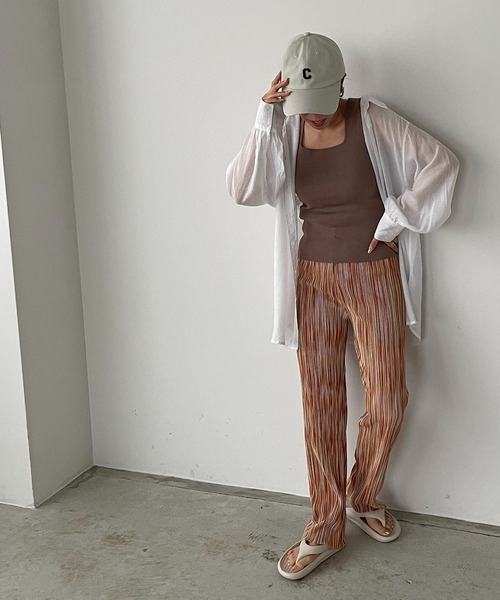 210nouve（トゥージュヌーブ）の「ランダムストライプ柄プリーツパンツ（その他パンツ・レディース・グリーン/パープル/オレンジ・FREE）」の17枚目の写真