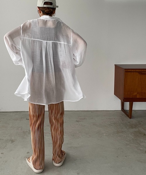 210nouve（トゥージュヌーブ）の「ランダムストライプ柄プリーツパンツ（その他パンツ・レディース・グリーン/パープル/オレンジ・FREE）」の8枚目の写真