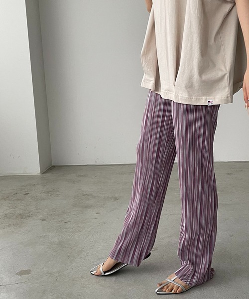 210nouve（トゥージュヌーブ）の「ランダムストライプ柄プリーツパンツ（その他パンツ・レディース・グリーン/パープル/オレンジ・FREE）」の20枚目の写真