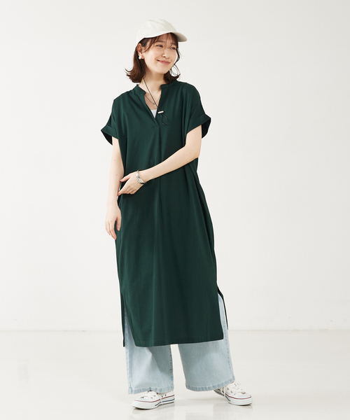 abahouse mavie（アバハウスマヴィ）の「【接触冷感】シルケット天竺スキッパーワンピース（ワンピース・レディース・チャコールグレー/ダークグリーン/ベージュ/ブルー/ダークオレンジ/ブラック/オレンジ系その他・フリー）」の8枚目の写真