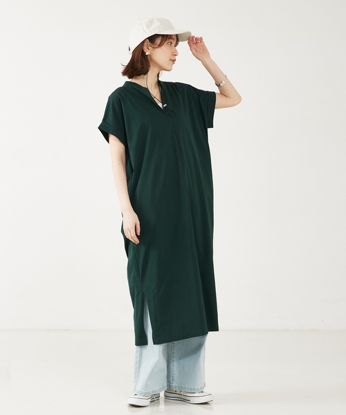 abahouse mavie（アバハウスマヴィ）の「【接触冷感】シルケット天竺スキッパーワンピース（ワンピース・レディース・チャコールグレー/ダークグリーン/ベージュ/ブルー/ダークオレンジ/ブラック/オレンジ系その他・フリー）」の9枚目の写真