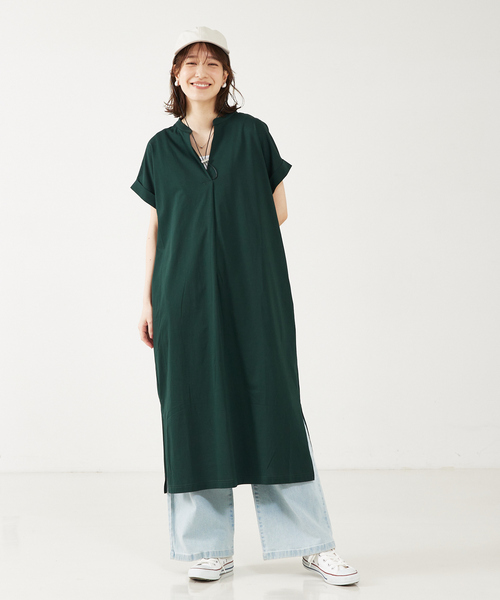 abahouse mavie（アバハウスマヴィ）の「【接触冷感】シルケット天竺スキッパーワンピース（ワンピース・レディース・チャコールグレー/ダークグリーン/ベージュ/ブルー/ダークオレンジ/ブラック/オレンジ系その他・フリー）」の10枚目の写真