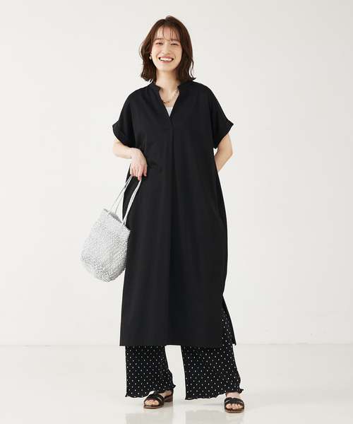 abahouse mavie（アバハウスマヴィ）の「【接触冷感】シルケット天竺スキッパーワンピース（ワンピース・レディース・チャコールグレー/ダークグリーン/ベージュ/ブルー/ダークオレンジ/ブラック/オレンジ系その他・フリー）」の13枚目の写真