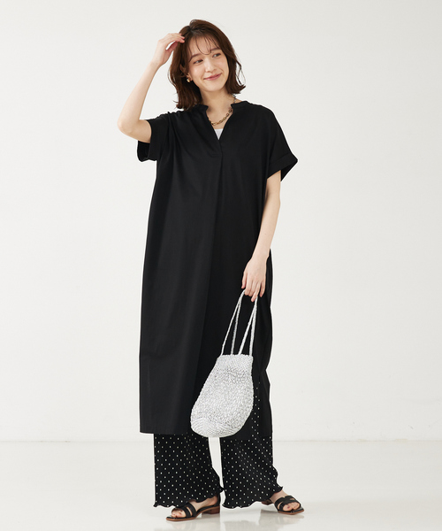 abahouse mavie（アバハウスマヴィ）の「【接触冷感】シルケット天竺スキッパーワンピース（ワンピース・レディース・チャコールグレー/ダークグリーン/ベージュ/ブルー/ダークオレンジ/ブラック/オレンジ系その他・フリー）」の14枚目の写真