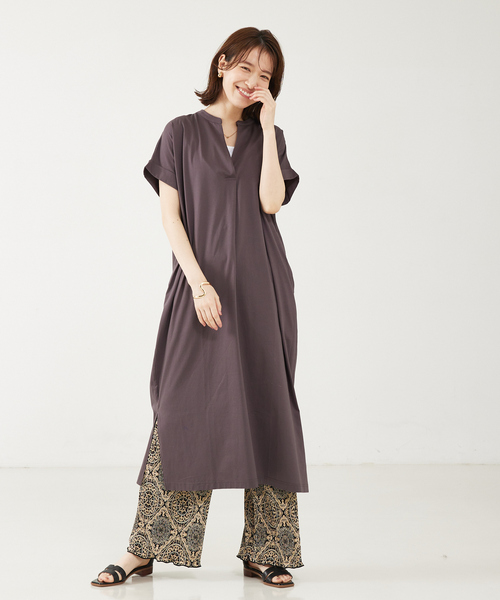 abahouse mavie（アバハウスマヴィ）の「【接触冷感】シルケット天竺スキッパーワンピース（ワンピース・レディース・チャコールグレー/ダークグリーン/ベージュ/ブルー/ダークオレンジ/ブラック/オレンジ系その他・フリー）」の19枚目の写真