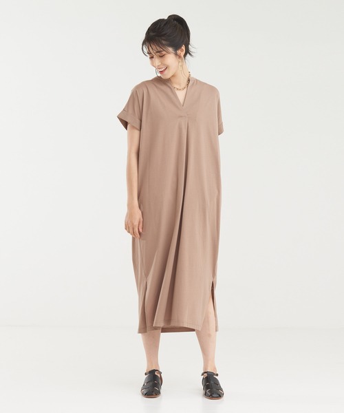 abahouse mavie（アバハウスマヴィ）の「【接触冷感】シルケット天竺スキッパーワンピース（ワンピース・レディース・チャコールグレー/ダークグリーン/ベージュ/ブルー/ダークオレンジ/ブラック/オレンジ系その他・フリー）」の3枚目の写真