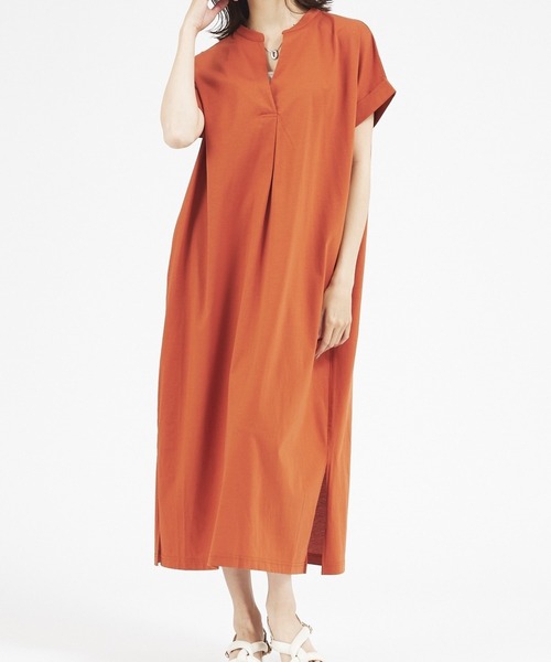 abahouse mavie（アバハウスマヴィ）の「【接触冷感】シルケット天竺スキッパーワンピース（ワンピース・レディース・チャコールグレー/ダークグリーン/ベージュ/ブルー/ダークオレンジ/ブラック/オレンジ系その他・フリー）」の6枚目の写真