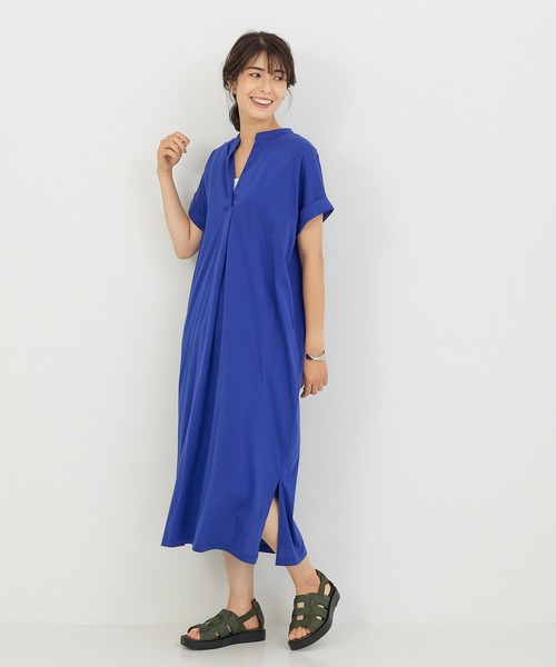 abahouse mavie（アバハウスマヴィ）の「【接触冷感】シルケット天竺スキッパーワンピース（ワンピース・レディース・チャコールグレー/ダークグリーン/ベージュ/ブルー/ダークオレンジ/ブラック/オレンジ系その他・フリー）」の5枚目の写真