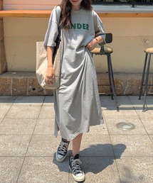 ロゴプリントTシャツロングワンピース