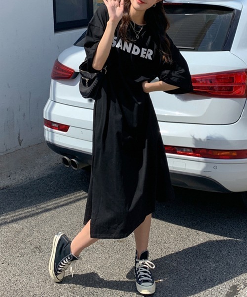 PRIVATE  BEACH（プライベートビーチ）の「ロゴプリントTシャツロングワンピース（ワンピース・レディース・ブラック/グレー/ホワイト・M/L）」の9枚目の写真