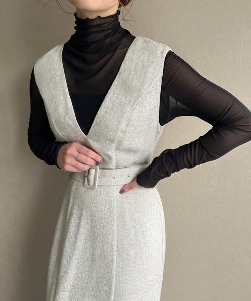 セール】ベルト付きツイードジャンパースカート（ジャンパースカート