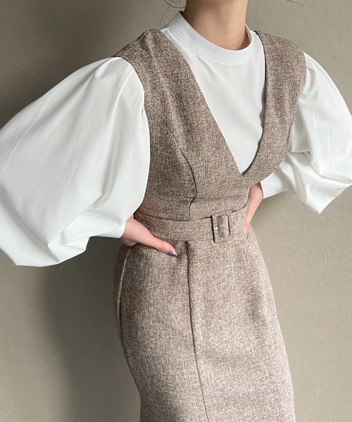 JUNOAH(ジュノア)の「ベルト付きツイードジャンパースカート(ジャンパースカート・レディース・オフホワイト/ブラック/ライトブラウン・MEDIUM/X-LARGE/LARGE)」の11枚目の写真