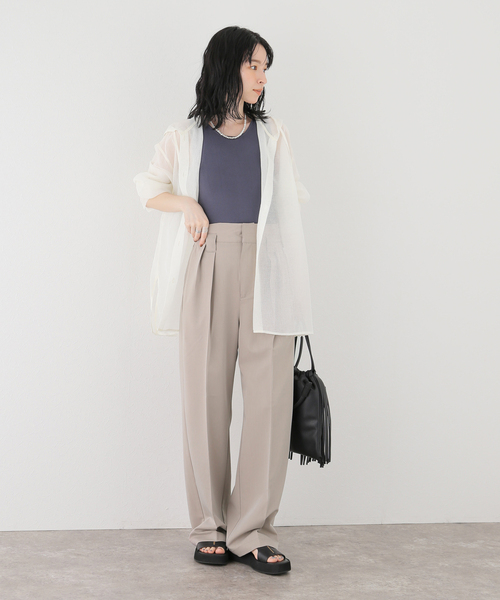 JOINT WORKS（ジョイントワークス）の「【COMMRE/コムル】ハイウエスト2タックワイドパンツ（スラックス・レディース・ベージュ・FREE）」の4枚目の写真