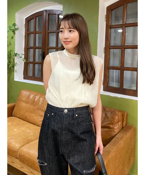 LAGUNAMOON（ラグナムーン）の「ワッシャープリーツブラウス（シャツ/ブラウス・レディース・ブルー/ライトグリーン/アイボリー・FREE）」の7枚目の写真