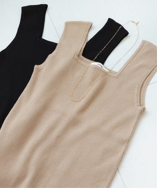 JOURNAL STANDARD relume（ジャーナルスタンダード　レリューム）の「《追加4》Vis/Polyスクエアネックリブタンクトップ（タンクトップ・レディース・ブラック/ホワイト/ブラウン/ベージュ・FREE）」の4枚目の写真