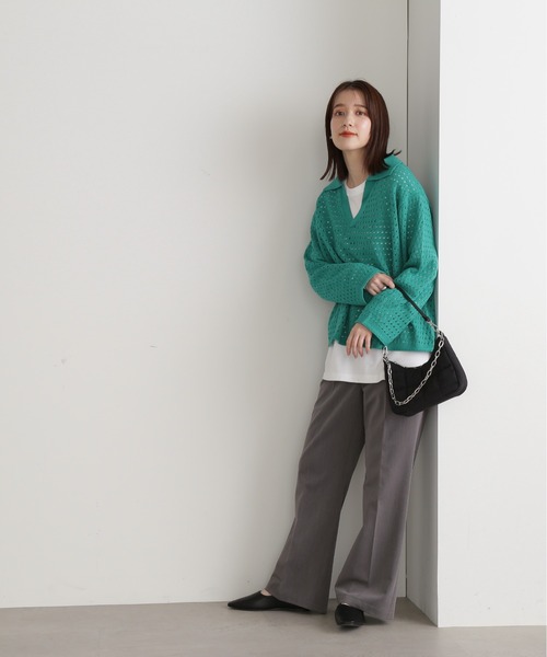 N.（N. Natural Beauty Basic）（エヌエヌナチュラルビューティーベーシック）の「◆スキッパーニット（ニット/セーター・レディース・オレンジ/グリーン/ホワイト×ブラック・MEDIUM）」の12枚目の写真