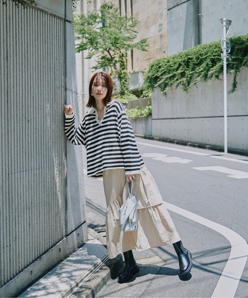 N.（N. Natural Beauty Basic）（エヌエヌナチュラルビューティーベーシック）の「◆スキッパーニット（ニット/セーター・レディース・オレンジ/グリーン/ホワイト×ブラック・MEDIUM）」の4枚目の写真