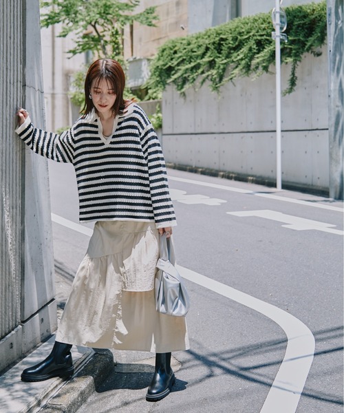 N.（N. Natural Beauty Basic）（エヌエヌナチュラルビューティーベーシック）の「◆スキッパーニット（ニット/セーター・レディース・オレンジ/グリーン/ホワイト×ブラック・MEDIUM）」の14枚目の写真