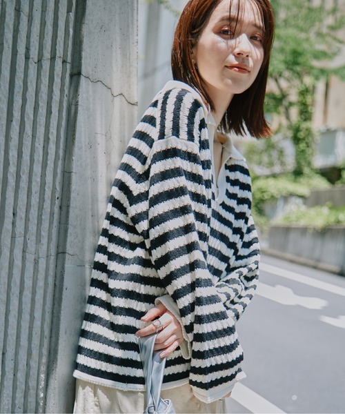 N.（N. Natural Beauty Basic）（エヌエヌナチュラルビューティーベーシック）の「◆スキッパーニット（ニット/セーター・レディース・オレンジ/グリーン/ホワイト×ブラック・MEDIUM）」の5枚目の写真