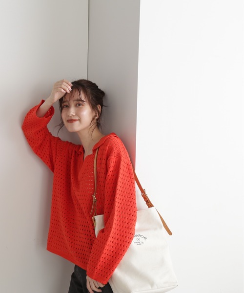 N.（N. Natural Beauty Basic）（エヌエヌナチュラルビューティーベーシック）の「◆スキッパーニット（ニット/セーター・レディース・オレンジ/グリーン/ホワイト×ブラック・MEDIUM）」の19枚目の写真