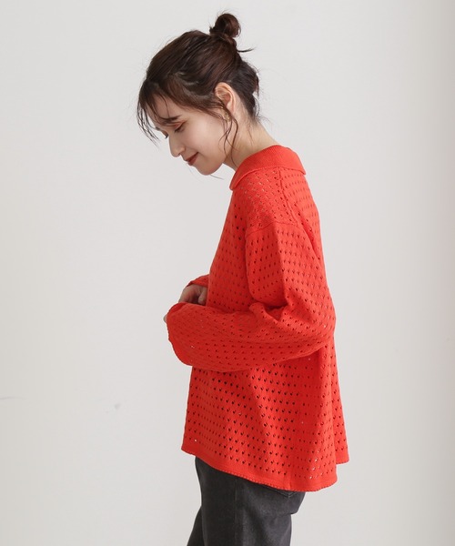 N.（N. Natural Beauty Basic）（エヌエヌナチュラルビューティーベーシック）の「◆スキッパーニット（ニット/セーター・レディース・オレンジ/グリーン/ホワイト×ブラック・MEDIUM）」の20枚目の写真