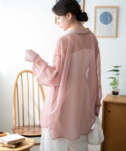 WEGO（ウィゴー）の「WEGO/シャイニーシアーシャツ（シャツ/ブラウス・レディース・ホワイト/ピンク・FREE）」の22枚目の写真