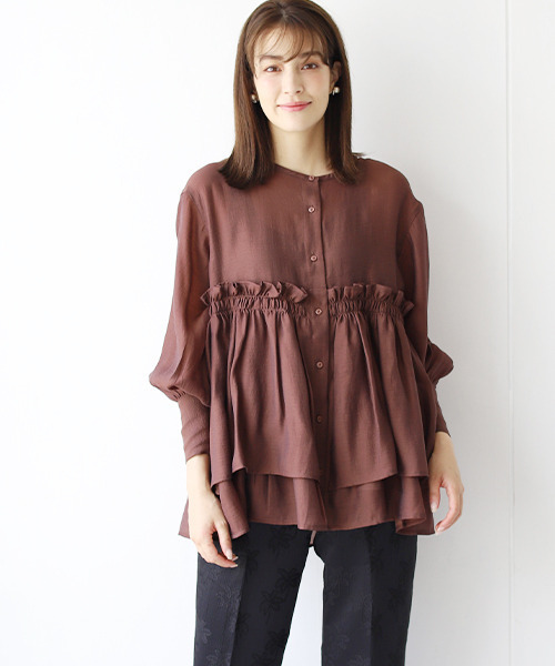 REAL CUBE（リアルキューブ）の「ティアード切替えブラウス（シャツ/ブラウス・レディース・ブラック/ピンク/ブラウン・M）」の4枚目の写真