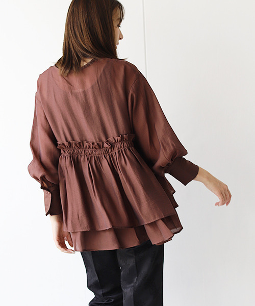 REAL CUBE（リアルキューブ）の「ティアード切替えブラウス（シャツ/ブラウス・レディース・ブラック/ピンク/ブラウン・M）」の5枚目の写真