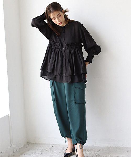 REAL CUBE（リアルキューブ）の「ティアード切替えブラウス（シャツ/ブラウス・レディース・ブラック/ピンク/ブラウン・M）」の7枚目の写真