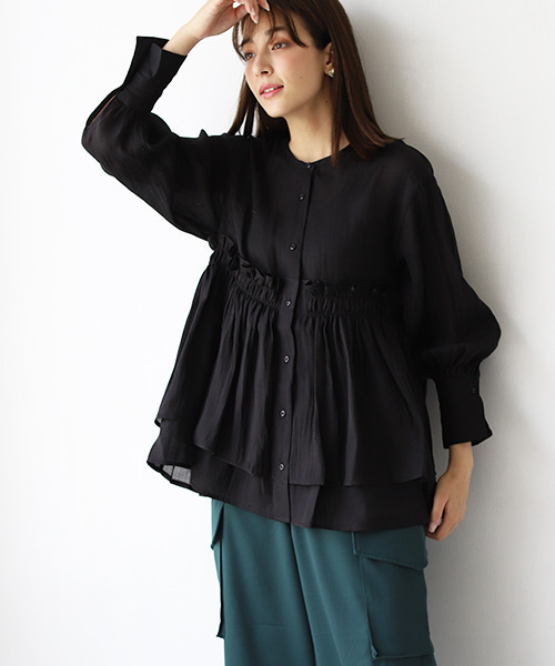 REAL CUBE（リアルキューブ）の「ティアード切替えブラウス（シャツ/ブラウス・レディース・ブラック/ピンク/ブラウン・M）」の8枚目の写真