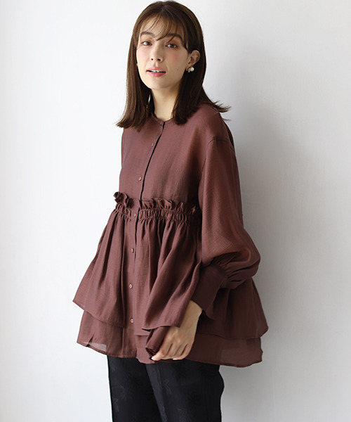 REAL CUBE（リアルキューブ）の「ティアード切替えブラウス（シャツ/ブラウス・レディース・ブラック/ピンク/ブラウン・M）」の9枚目の写真