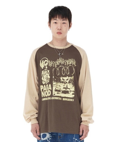 MAHAGRID(マハグリッド)の「『mahagrid/マハグリッド』INTERNATIONAL RAGLAN LS TEE/インターナショナルラグラン 長袖Tシャツ(Tシャツ/カットソー・レディース・ブラウン/ブラック・L/M)」の11枚目の写真