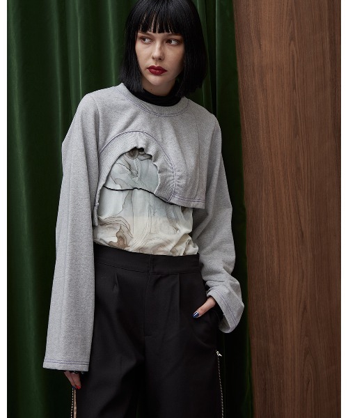 casane（カサネ）の「アシメヘムショートトップス（スウェット・レディース・ブラック/グレー・FREE）」の17枚目の写真