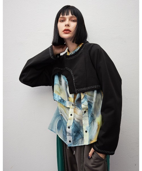 casane（カサネ）の「アシメヘムショートトップス（スウェット・レディース・ブラック/グレー・FREE）」の7枚目の写真