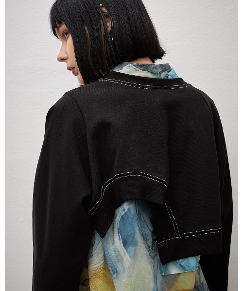 casane（カサネ）の「アシメヘムショートトップス（スウェット・レディース・ブラック/グレー・FREE）」の10枚目の写真