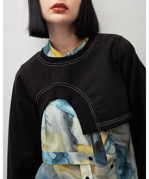 casane（カサネ）の「アシメヘムショートトップス（スウェット・レディース・ブラック/グレー・FREE）」の12枚目の写真