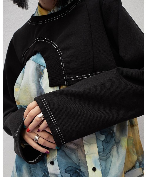 casane（カサネ）の「アシメヘムショートトップス（スウェット・レディース・ブラック/グレー・FREE）」の14枚目の写真