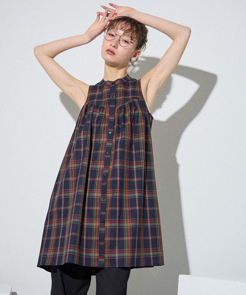 ELLEgirl(エルガール)の「ボレロSETチェックシャツチュニック【ELLEgirl/エル ガール】(チュニック・レディース・ネイビー/ブラウン・FREE)」の9枚目の写真
