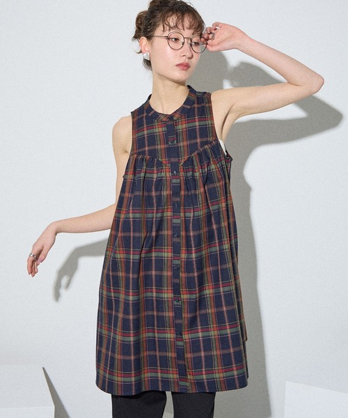ELLEgirl(エルガール)の「ボレロSETチェックシャツチュニック【ELLEgirl/エル ガール】(チュニック・レディース・ネイビー/ブラウン・FREE)」の8枚目の写真