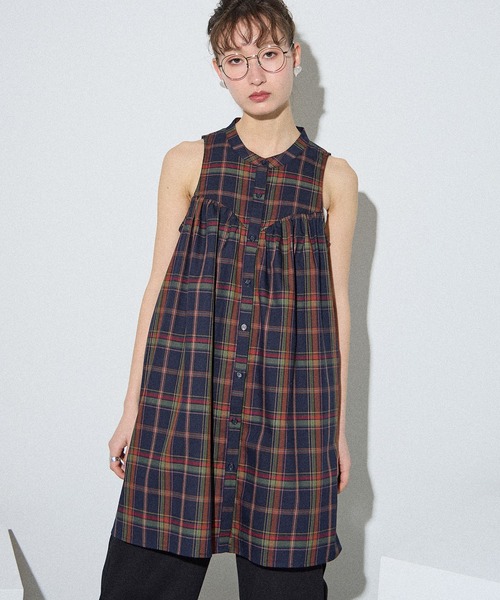 ELLEgirl(エルガール)の「ボレロSETチェックシャツチュニック【ELLEgirl/エル ガール】(チュニック・レディース・ネイビー/ブラウン・FREE)」の10枚目の写真