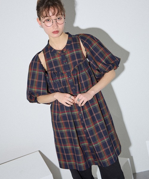 ELLEgirl(エルガール)の「ボレロSETチェックシャツチュニック【ELLEgirl/エル ガール】(チュニック・レディース・ネイビー/ブラウン・FREE)」の5枚目の写真