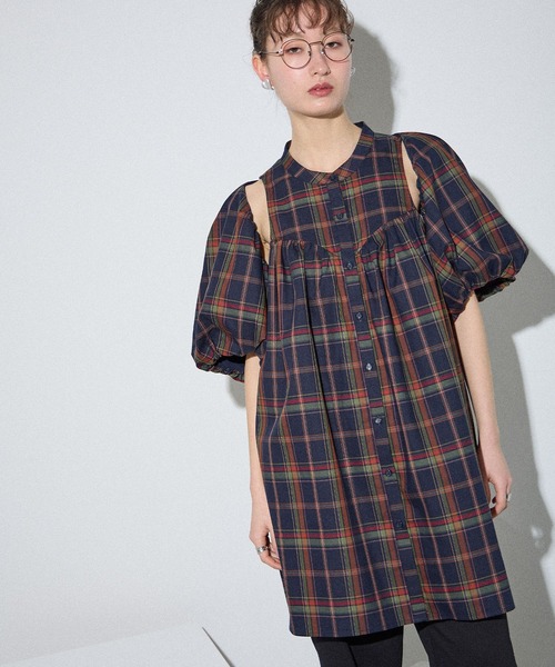 ELLEgirl(エルガール)の「ボレロSETチェックシャツチュニック【ELLEgirl/エル ガール】(チュニック・レディース・ネイビー/ブラウン・FREE)」の6枚目の写真